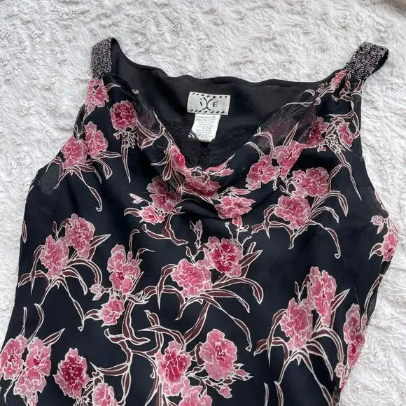 ICE silk beaded floral maxi dress long cowl neck vintage Y2K‎ pink black fairy M - Picture 11 of 17